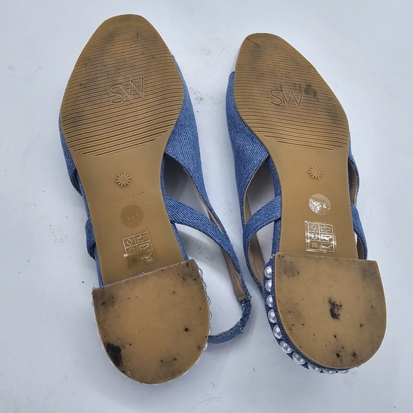 Stuart Weitzman Women’s Pearl Slingback Flats Denim Silver Toe Cap Size 9.5 - Picture 8 of 10